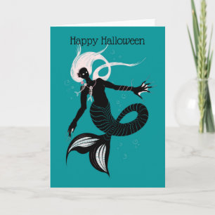Gothic Mermaid With Fishbone Necklace Halloween Card