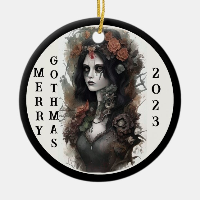 Gothic Merry Gothmas 2023 Ceramic Ornament (Front)
