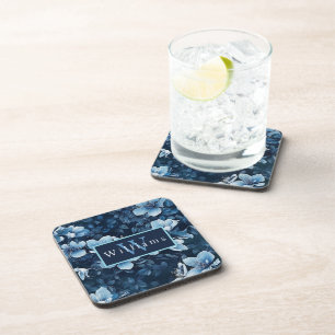 Gothic Midnight Garden Blue Flowers Coaster