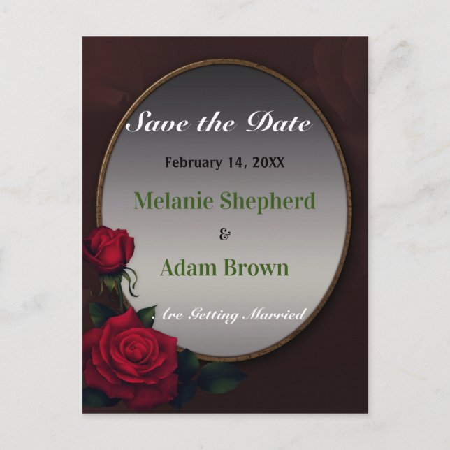 Gothic Mirror Save the Date Red Roses Romance Announcement Postcard (Front)