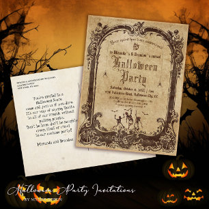 Gothic Mirror Spooky Skeletons Halloween Invite Postcard