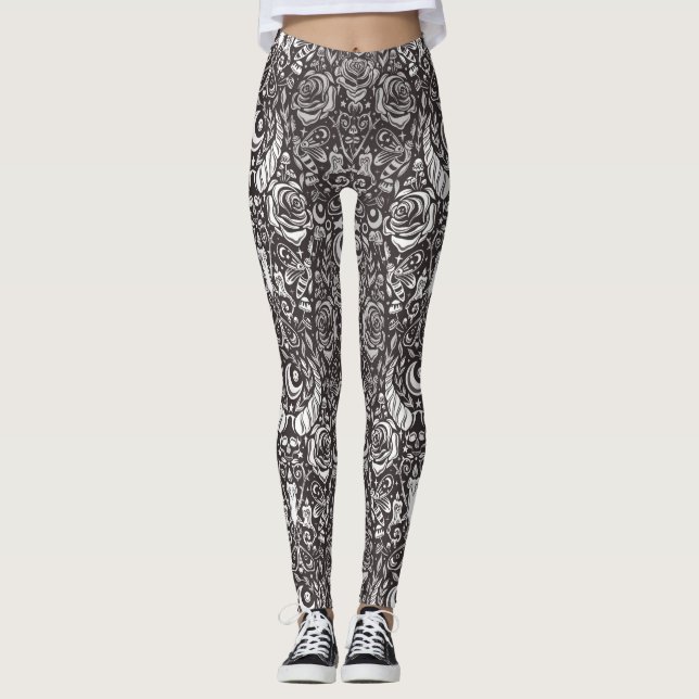 Gothic monochrome pattern leggings (Front)