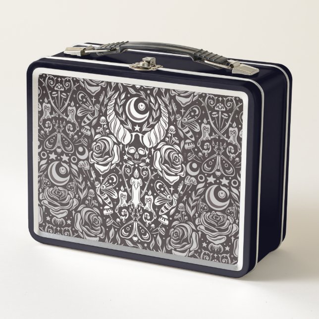 Gothic monochrome pattern metal lunch box (Front)