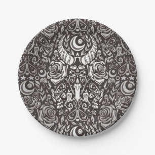 Gothic monochrome pattern paper plate