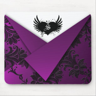 Gothic Monogram Purple and Black Baroque Mousepad