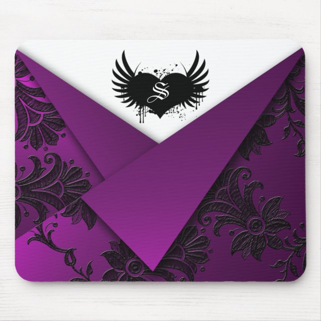 Gothic Monogram Purple and Black Baroque Mousepad (Front)