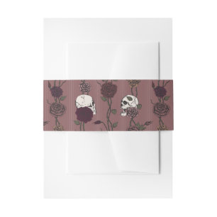Gothic Monogram Skull & Rose Mauve Pink Wedding Invitation Belly Band