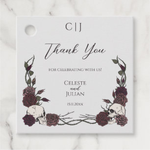 Gothic Monogram Skull & Rose Wedding Thank You Favour Tags