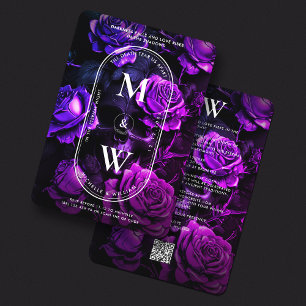 Gothic Monogram Wedding Skull Dark Purple Roses Invitation