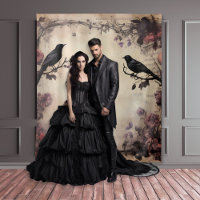 Gothic Moody Black Ravens & Pink Roses