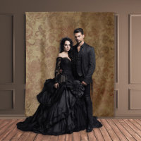 Gothic Moody Damask Tan & Red Tapestry