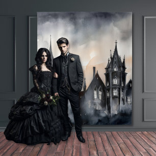 Gothic Moody Dark Watercolor Sunset Mansion Tapestry