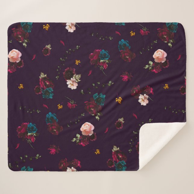 Gothic Moody Flowers Sherpa Blanket (Front (Horizontal))