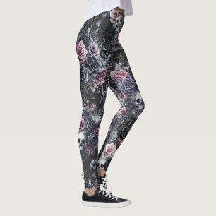 Gothic Moody Flowers Skulls and Crows Leggings