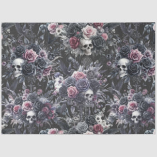 Gothic Moody Flowers Skulls and Crows Tissue Paper