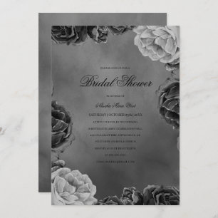 Gothic Moody Monochrome Grey Floral Bridal Shower  Invitation