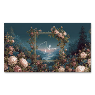 Gothic Moody Rose River Landscape Gold Frame Magnetic Business Card