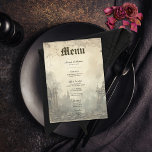 Gothic Moody Scenes Vintage Cream & Black Wedding Menu<br><div class="desc">Step into a world of dark enchantment with our gothic table menu, a hauntingly beautiful collection that embraces the allure of the mysterious. This exquisitely designed features a variety of dark and moody scenic backgrounds, showcasing Gothic cathedral arches that evoke a sense of ancient grandeur, accompanied by hauntingly elegant ravens...</div>