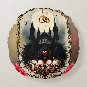 Gothic Moon –Eternal Love Beneath the Midnight Sky Round Cushion