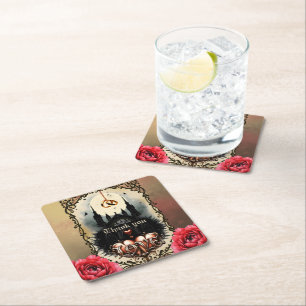 Gothic Moon –Eternal Love Beneath the Midnight Sky Square Paper Coaster