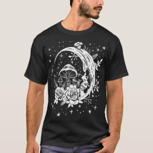 Gothic Moon & Mushrooms, Flowers Punk Witchy  T-Shirt