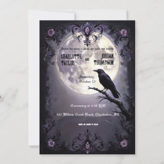 Gothic Moon & Raven Wedding Invitations Dark Style