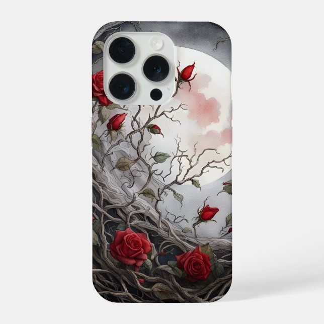Gothic Moon & Red Rose iPhone Case (Back)