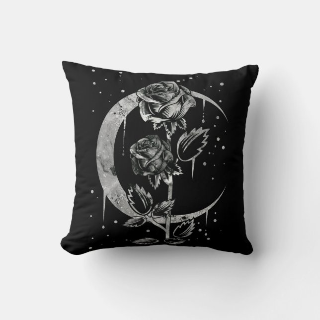 Gothic Moon Rose Crescent Witchy Art Cushion (Front)