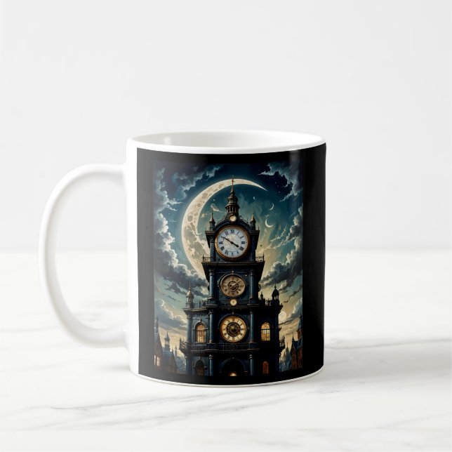 Gothic Moonlit Clocktower Art Tee Coffee Mug (Left)