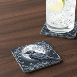 Gothic Moonlit Raven Dark Academia Coaster