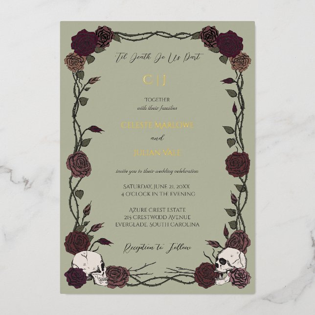 Gothic Moss Green Til Death Wedding Foil (Front)