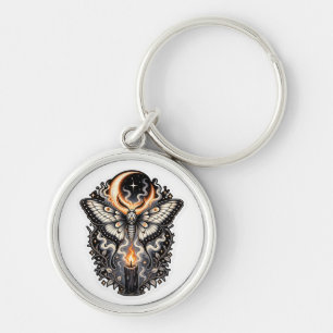 Gothic Moth & Candle Keychain   Dark Witchy Art