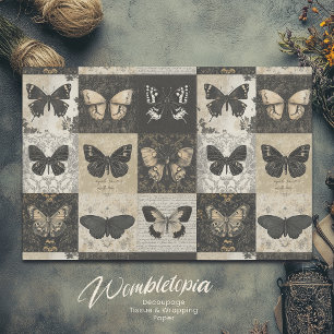 Gothic Moth Collage in Black & Beige Decoupage Tissue Paper