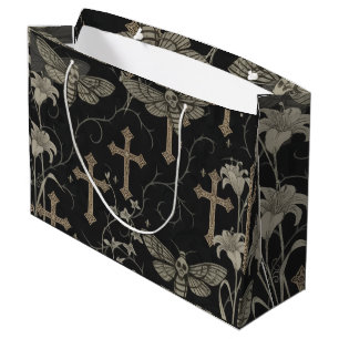 Gothic Moth & Cross Damask Gift Bag