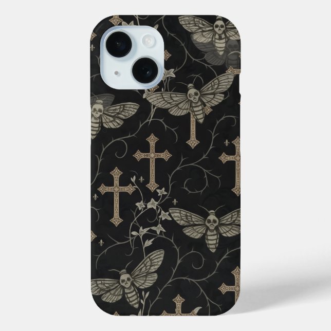 Gothic Moth & Cross Damask Phone Case  (Back)