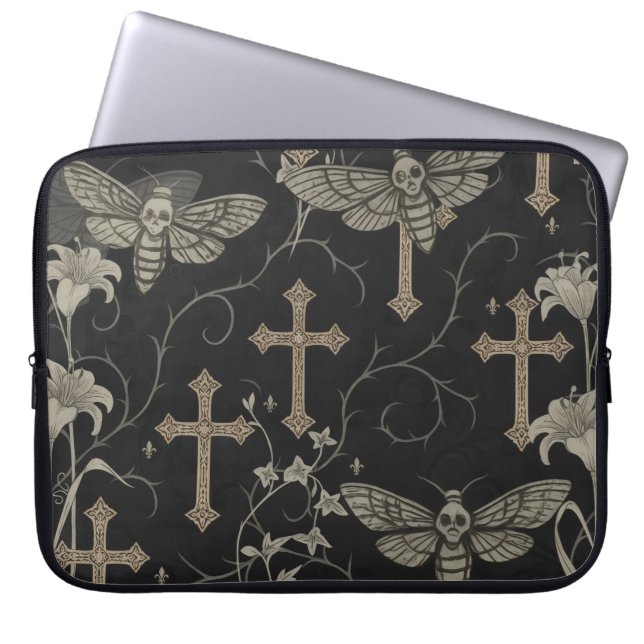 Gothic Moth & Cross Laptop Sleeve (Front)