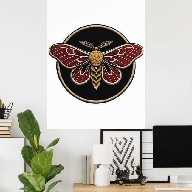 Gothic Moth Emblem Dark Botanical Art Poster (Home Office)