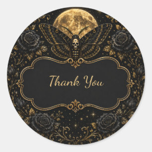 Gothic Moth Skull Wedding – Dark Elegant  Classic Round Sticker