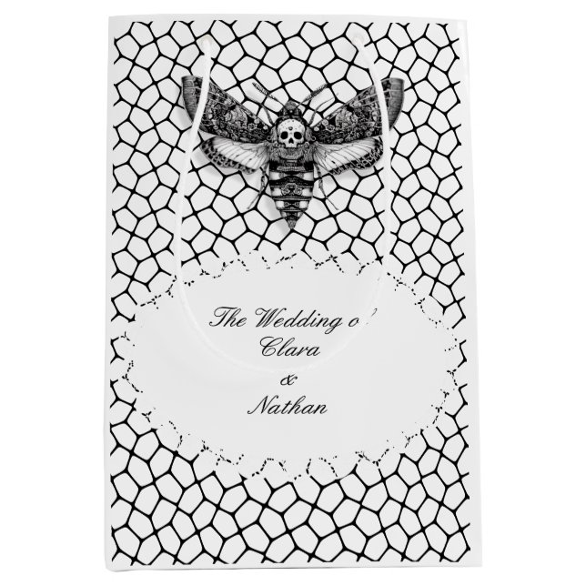 Gothic Moth Skull Wedding – Dark Elegant  Medium Gift Bag (Front)