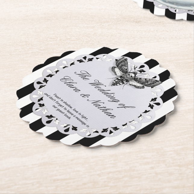 Gothic Moth Skull Wedding – Dark Elegant  Paper Coaster (Angled)