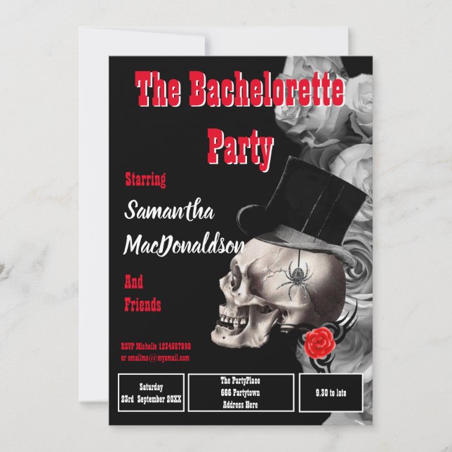 Gothic movie style  bachelorette party invitation (Front)
