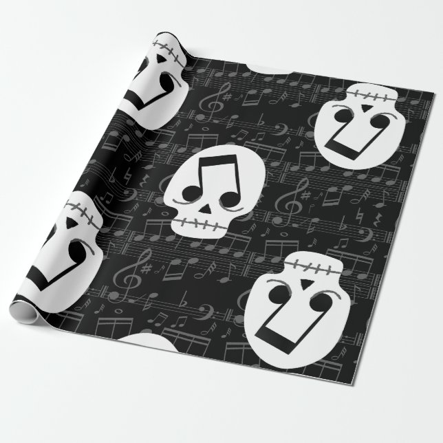 gothic music note eyes skull macabre  wrapping paper (Unrolled)