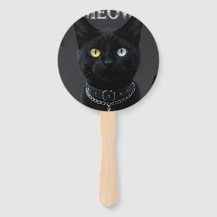 Gothic Mystic: Black Cat & Chrome "MEOW" Aesthetic Hand Fan