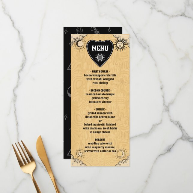 Gothic Mystical Spirit Board Halloween Wedding Menu (Front/Back In Situ)