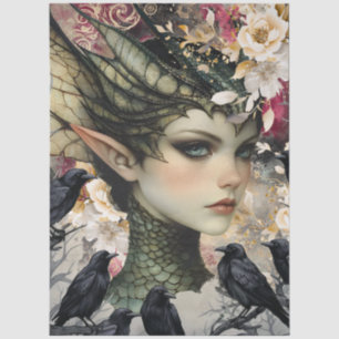 Gothic Mythological Nymph Fantasy Dragon Collage Tissue Paper