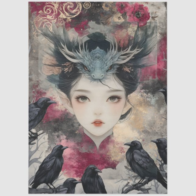 Gothic Mythological Nymph Fantasy Dragon Tissue Paper (Front)