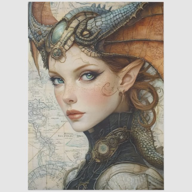 Gothic Mythological Nymph Fantasy Dragon Tissue Paper (Front)