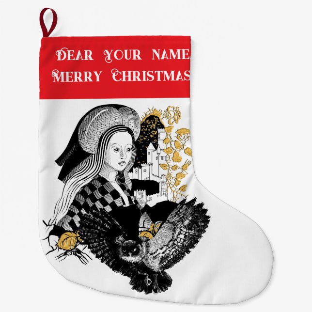Gothic Night Owl and woman Large Christmas Stocking (Front)