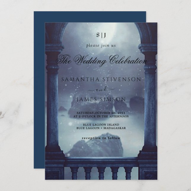 Gothic Night Window Snowing Wedding Invitation (Front/Back)