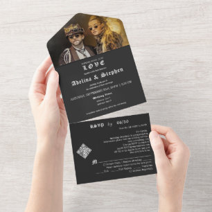 Gothic Nothing Fancy Just Love RSVP Black Wedding All In One Invitation